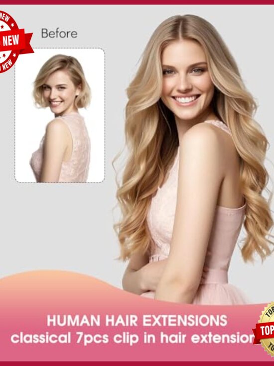 14 Inch Real Human Hair Clip Extensions, 7 Pieces 120g, Heat-Friendly